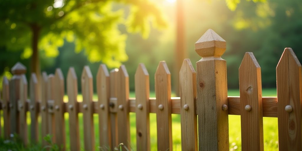 Holzzaun in einem üppigen Gartenambiente.