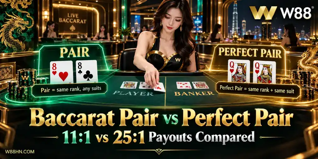 Baccarat Pair vs Perfect Pair 11 to 1 and 25 to 1 payout comparison
