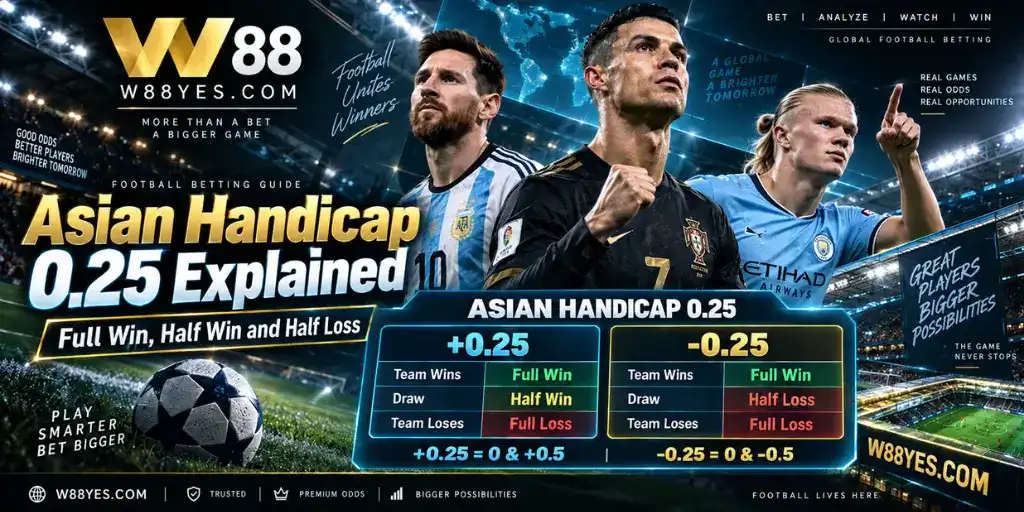 Asian Handicap 0.25 explained with Full Win Half Win and Half Loss outcomes