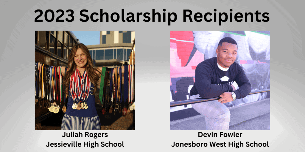 Medal-winning high school students Julia Rogers and Devin Fowler celebrating their 2023 scholarships.