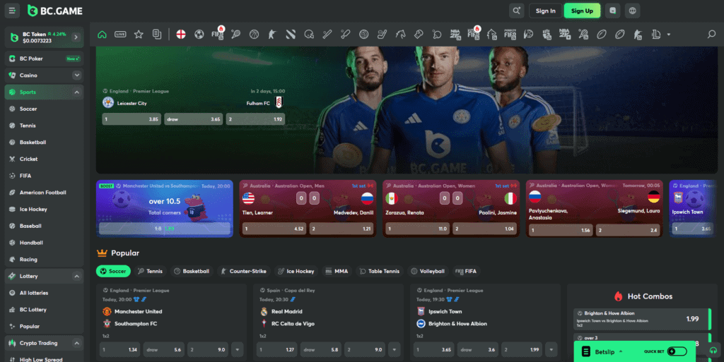 BC.GAME sports betting interface - BC.GAME review 2025