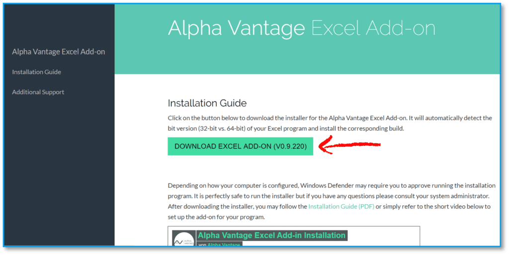 Alpha Vantage Excel Add-In