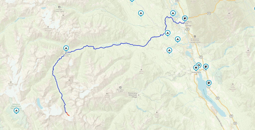 map of Farnham Glacier Motorcycle route