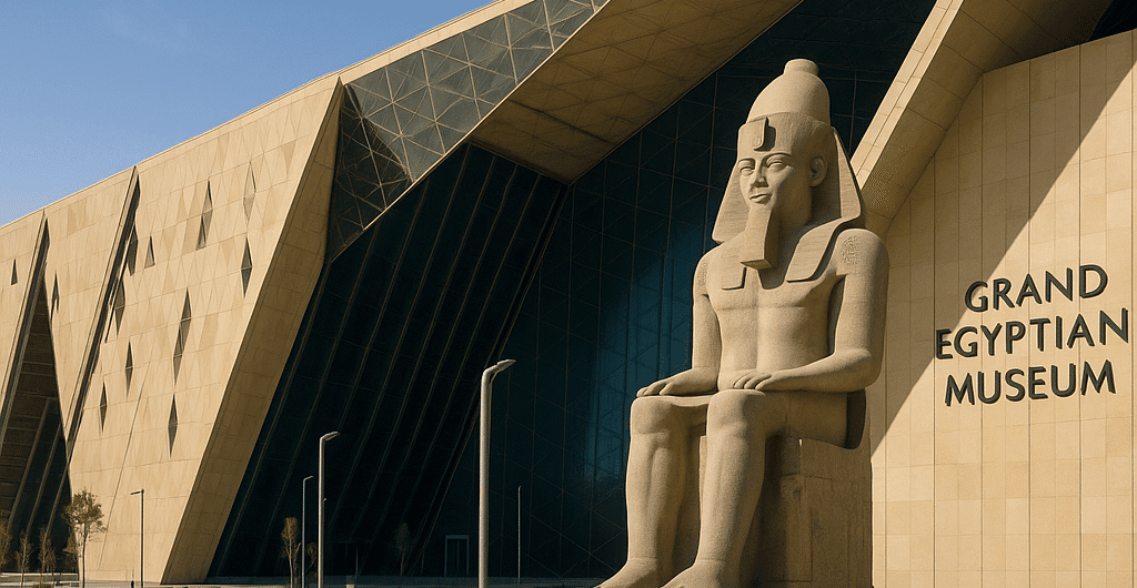 Dies schöne Foto Zeit der Eingang von dem neuen ägyptischen Museum in Kairo