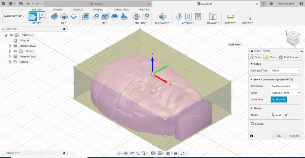 setting the stock in fusion 360