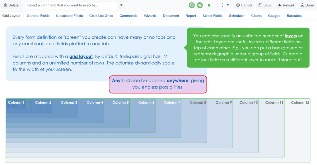 Stack layout for an example tab