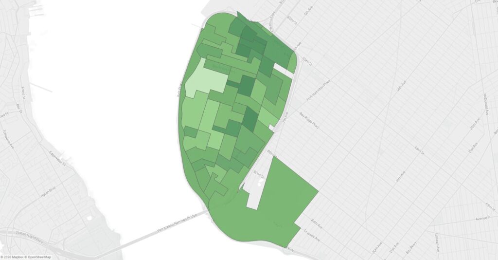 A map showing support for Ballot Measure 3 in the November 2019 NYC General Election in Bay Ridge