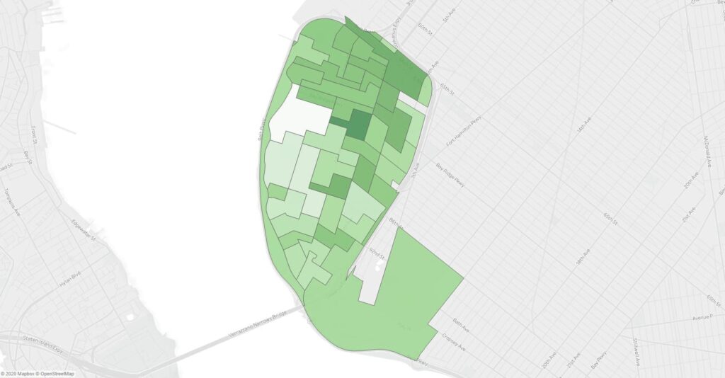 A map showing support for Ballot Measure 4 in the November 2019 NYC General Election in Bay Ridge