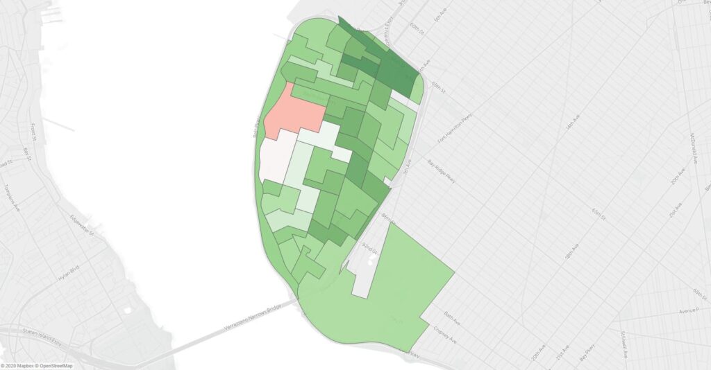 A map showing support for Ballot Measure 1 in the November 2019 NYC General Election in Bay Ridge