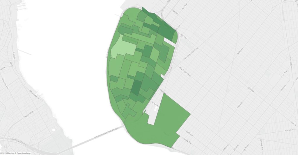 A map showing support for Ballot Measure 5 in the November 2019 NYC General Election in Bay Ridge