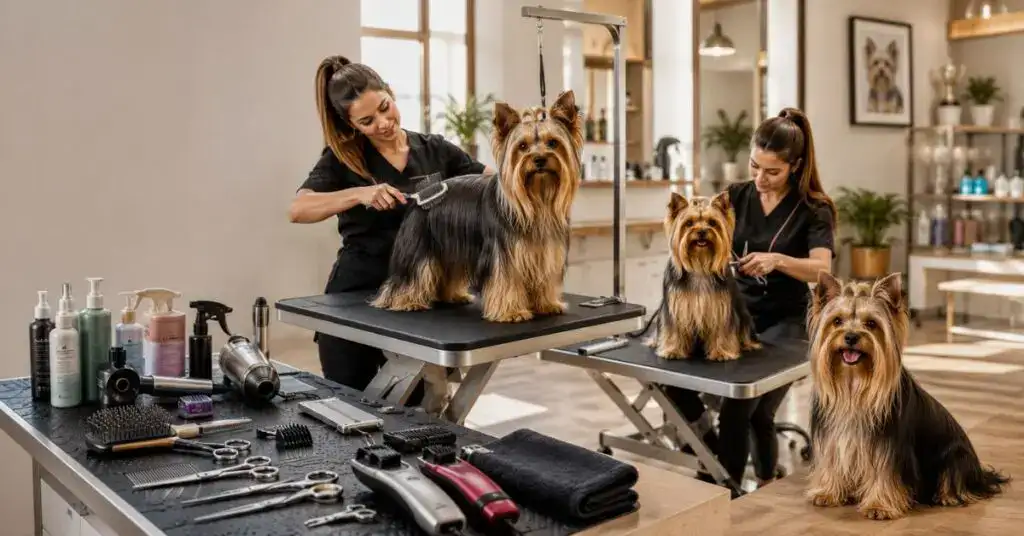 grooming a larger yorkshire terrier