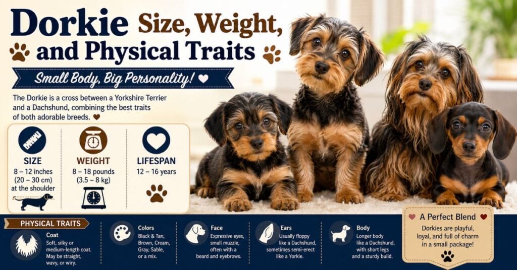 dorkie size, weight, and physical traits