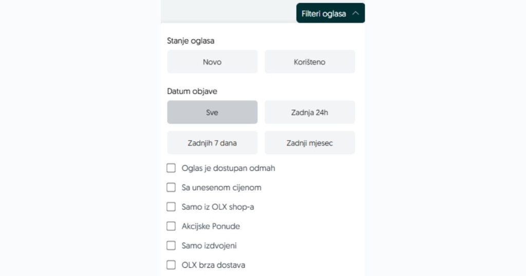 OLX pretraga - drugi prikaz