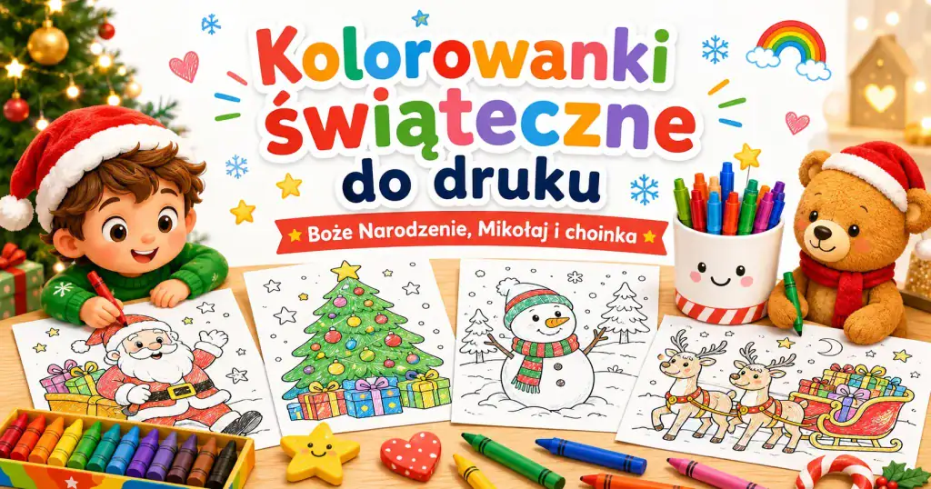 Kolorowanki świąteczne do druku – Boże Narodzenie, Mikołaj i choinka