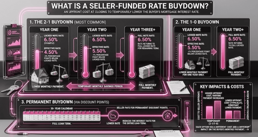 infographic showing the seller funded mortgage rate buydonw