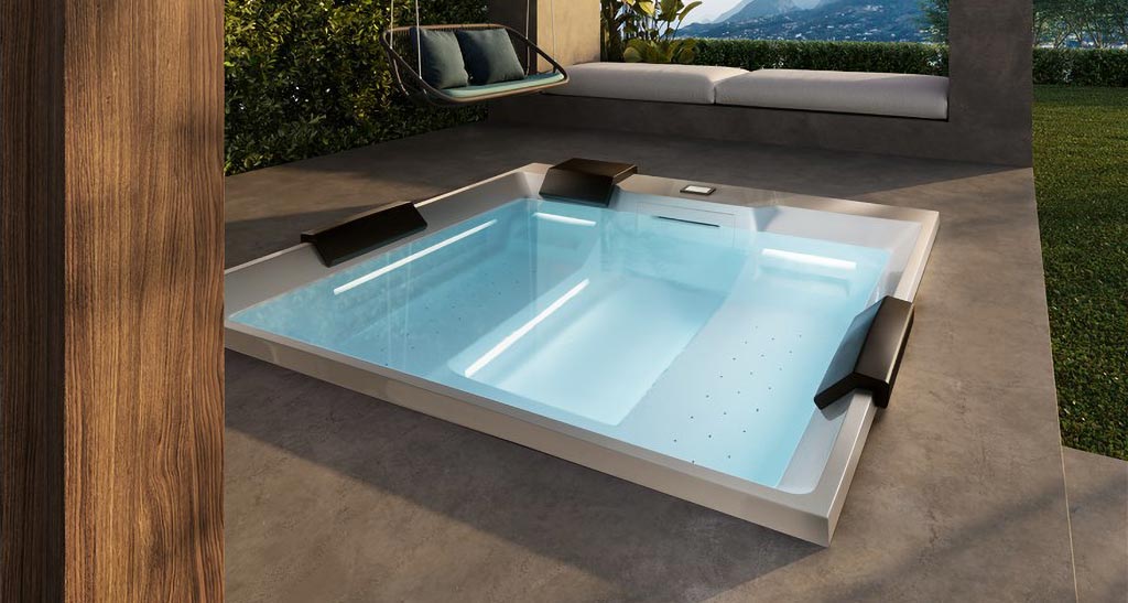 Spa Design D210, encastré dans une terrasse extérieure