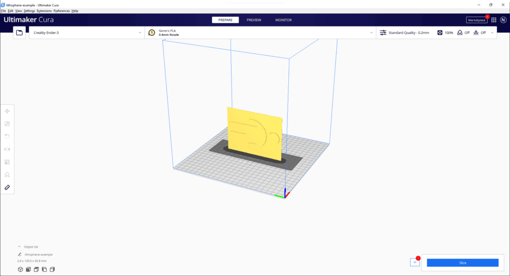 Cura Lithophane Positioned Correctly