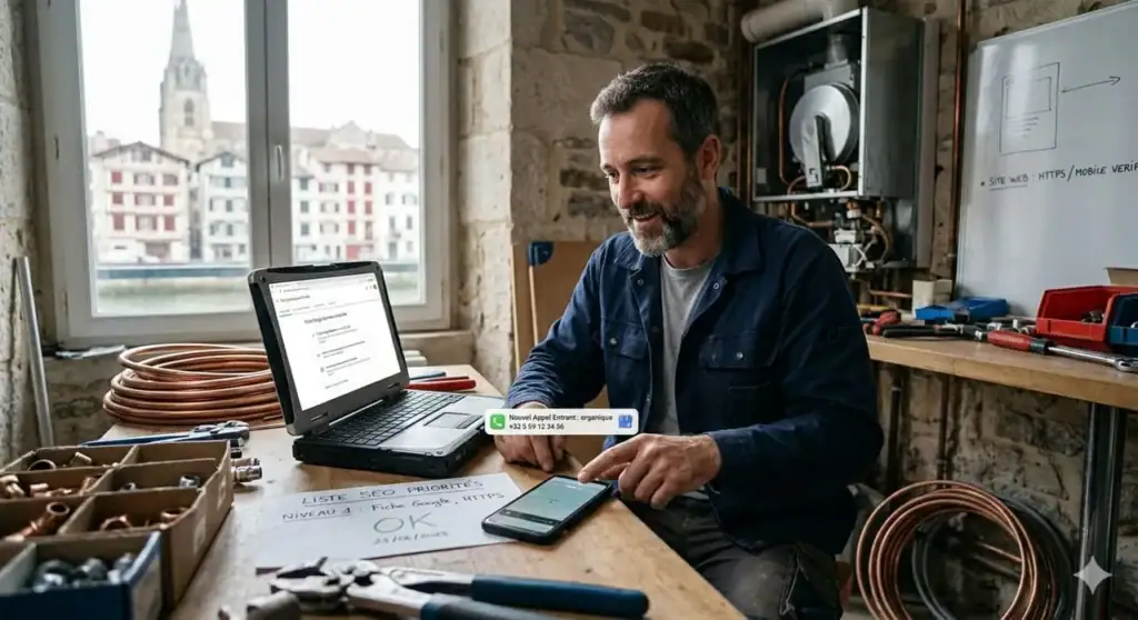 Découvrez comment 2h de SEO technique ont débloqué le business d'un artisan à Bayonne. 100 conseils concrets et triés par priorité pour enfin générer des appels organiques.