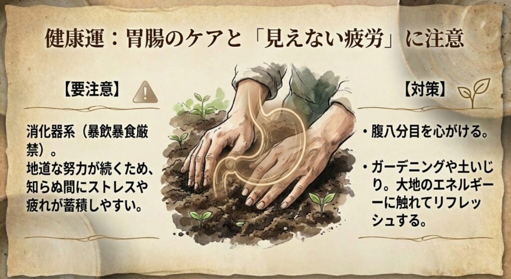 2026年、七赤金星の健康運は胃腸のケアです。