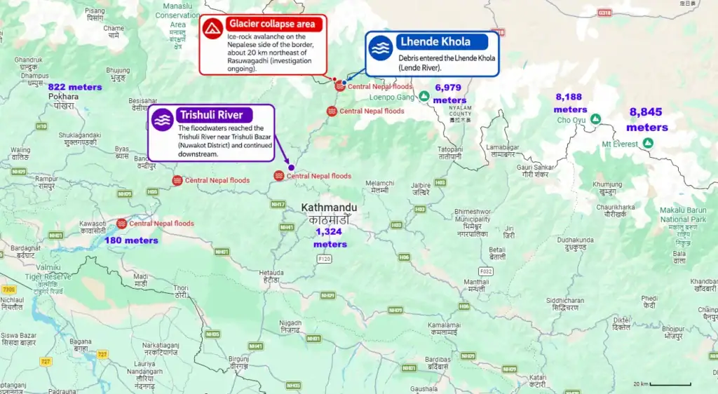Map of Nepal Floods on August 26 2026