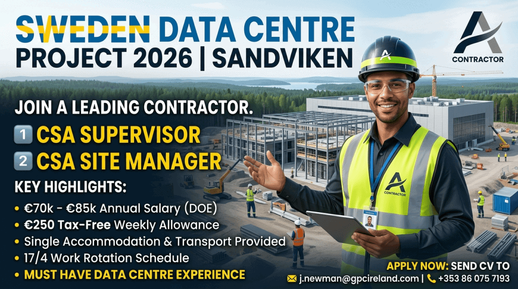 CSA Supervisor & CSA Site Manager Jobs in Sweden 2026 | Data Centre ...