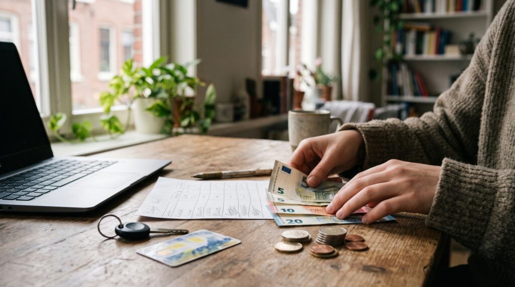 Student budgeting euros against the €5,000 NL Scholarship for first-year costs of studying in the Netherlands