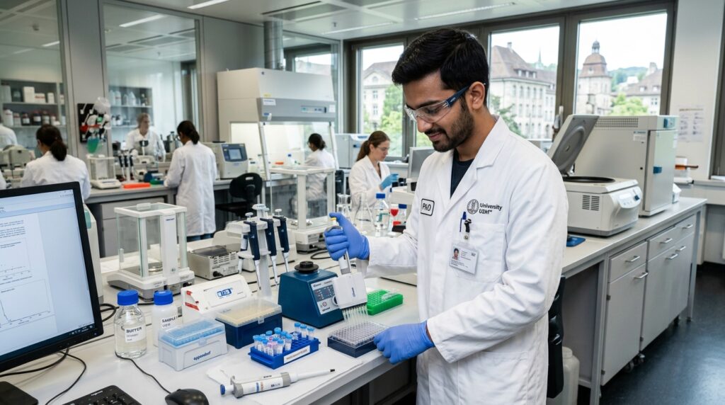 International PhD student conducting research on a fully funded PhD scholarship at a European university 2026