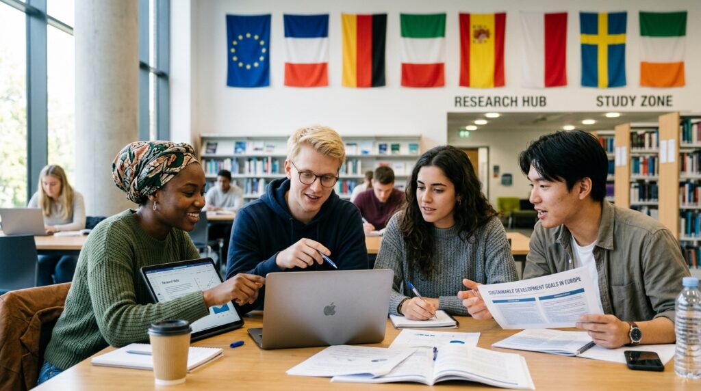 International students collaborating on the Erasmus Mundus EU scholarship program across European universities