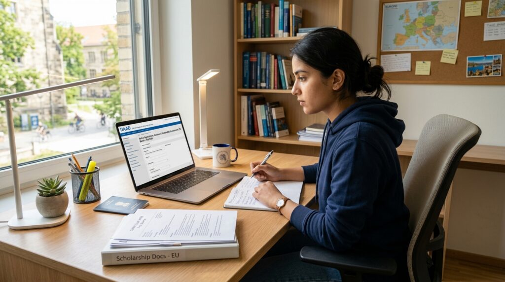 International student applying for Europe scholarship online — step by step application guide for international students 2026