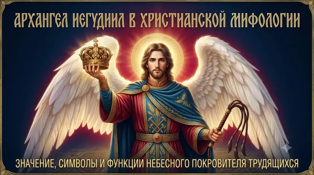 Обложка Архангел Иегудиил в христианской мифологии с венцом и плетью