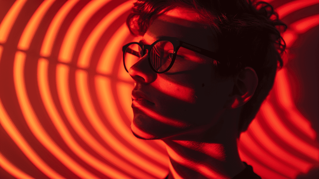 un jeune homme entouré d'une lumière hypnotique