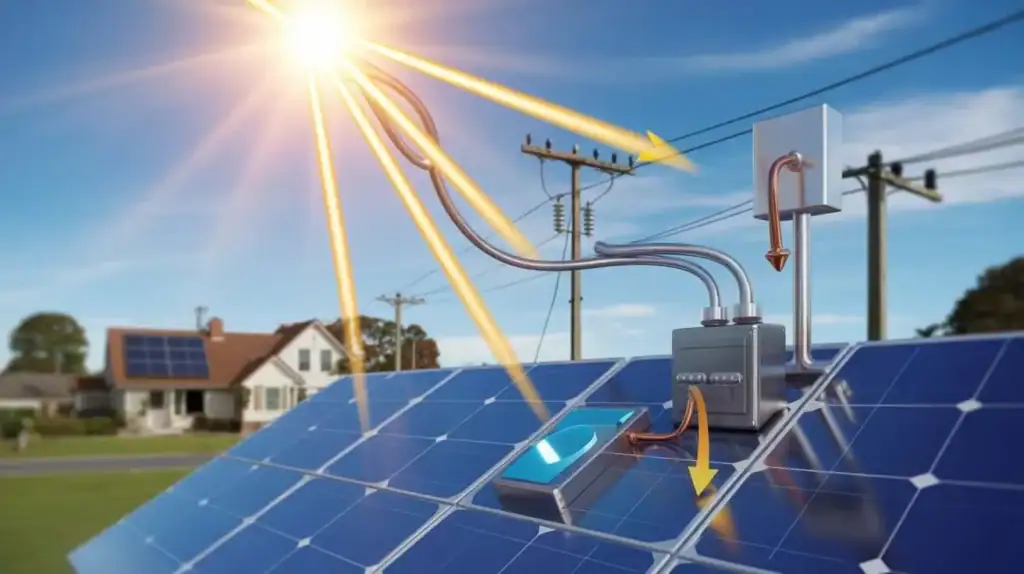Difference between solar energy and electricity as sunlight is converted into electrical power