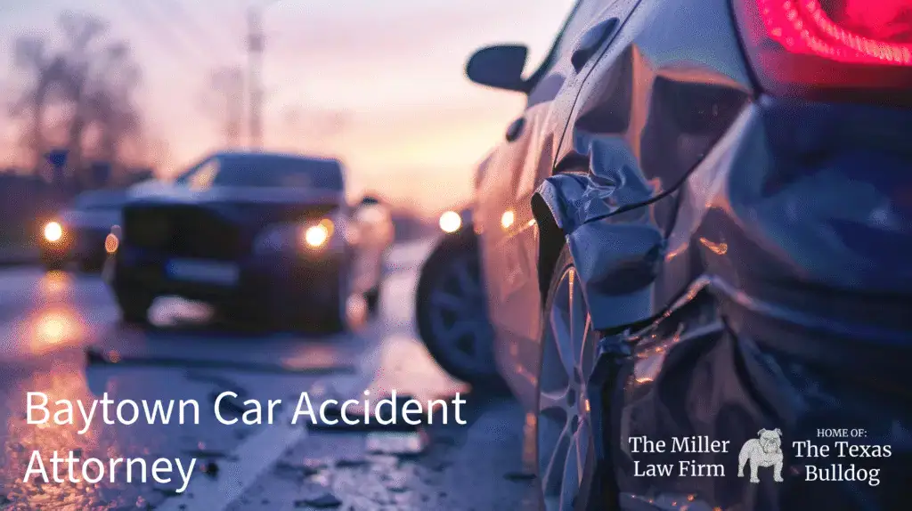 Baytown car accident attorney investigating two-vehicle crash scene at night.