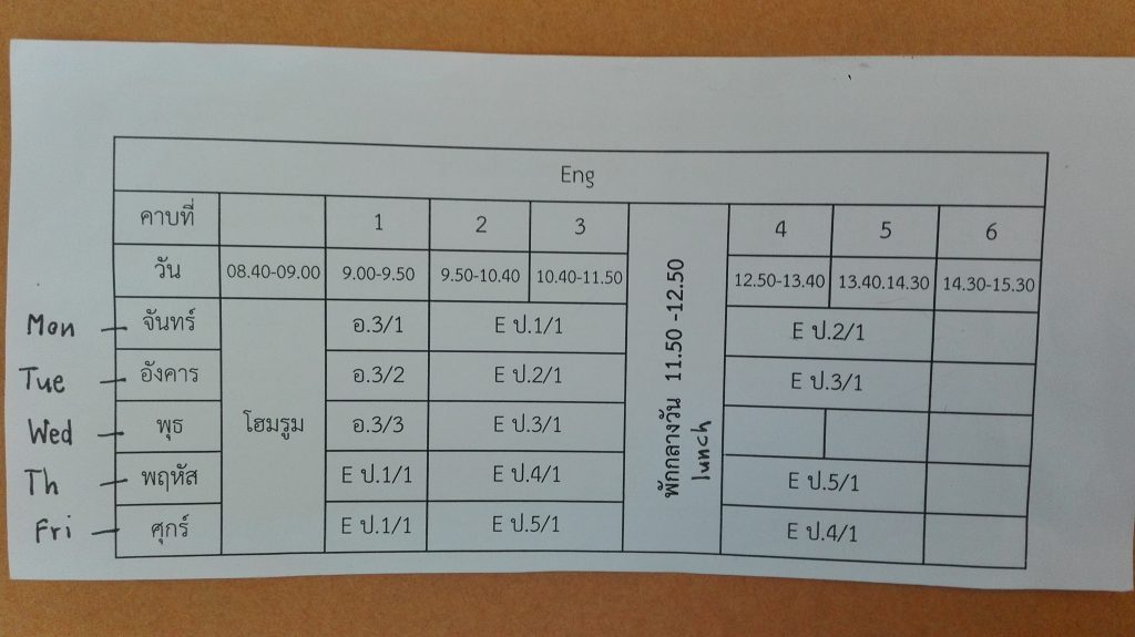 English teacher in Thailand - My schedule Working in Thailand - My schedule