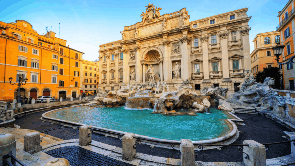 Historic Rome Trevi Fountain in Italy, popular vacation destination.