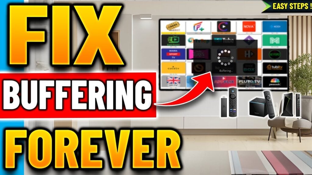 Firestick device connected to TV showing IPTV app setup