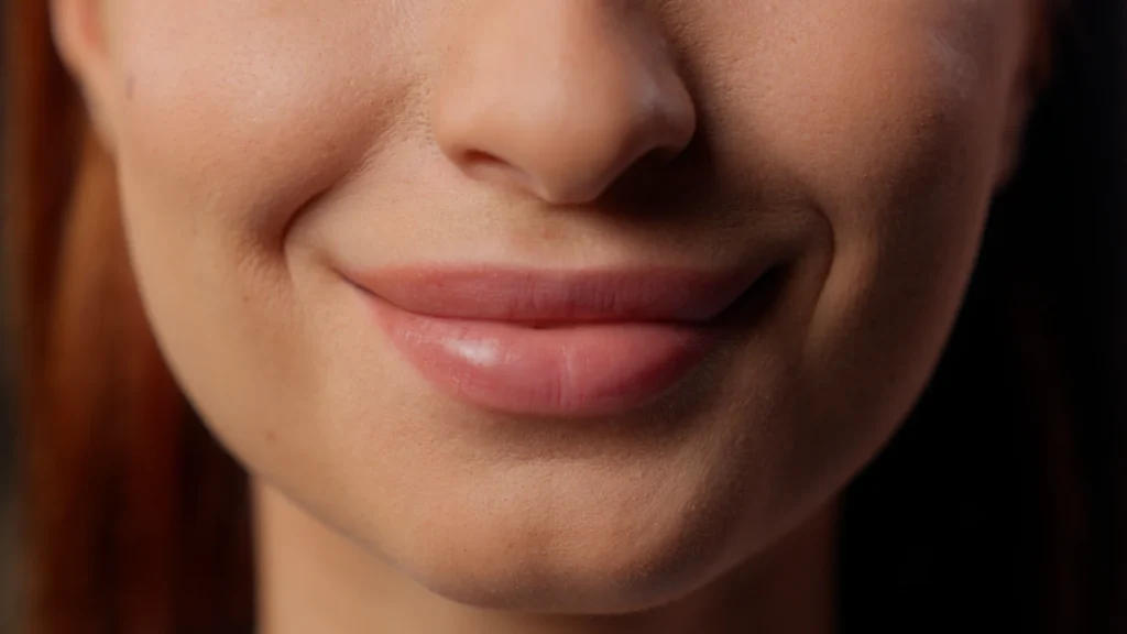 Close up of woman's lips smiling