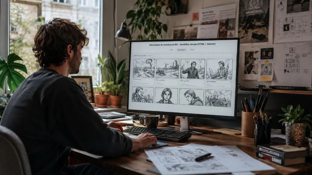 Générateur de storyboard​ BD cohérent avec un workflow simple (outil HTML + Gemini)