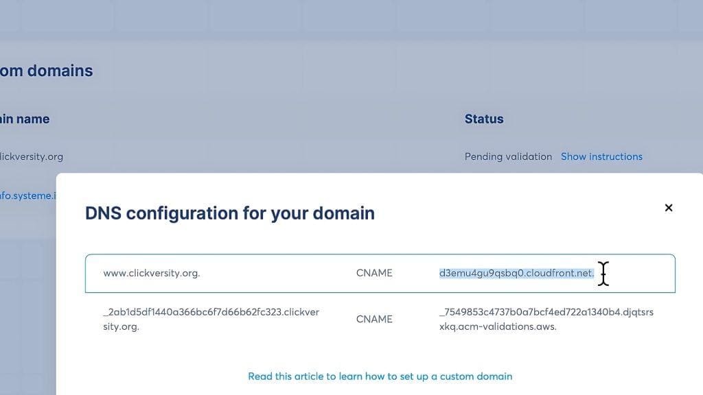 CNAME records from Systeme.io