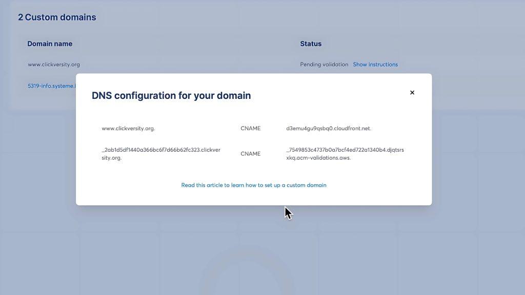 Systeme.io CNAME records