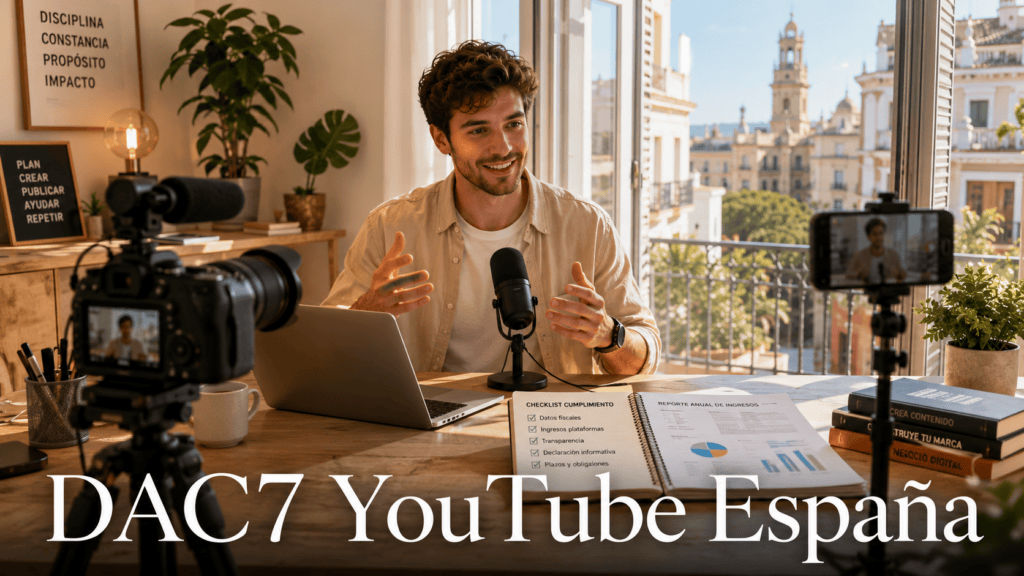 YouTuber concentrado editando vídeo en su home studio profesional para DAC7 YouTube