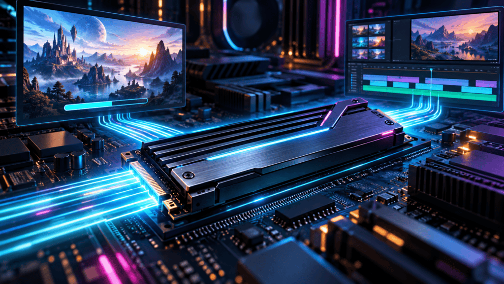 Оригинална илюстрация на PCIe 5.0 NVMe SSD върху дънна платка