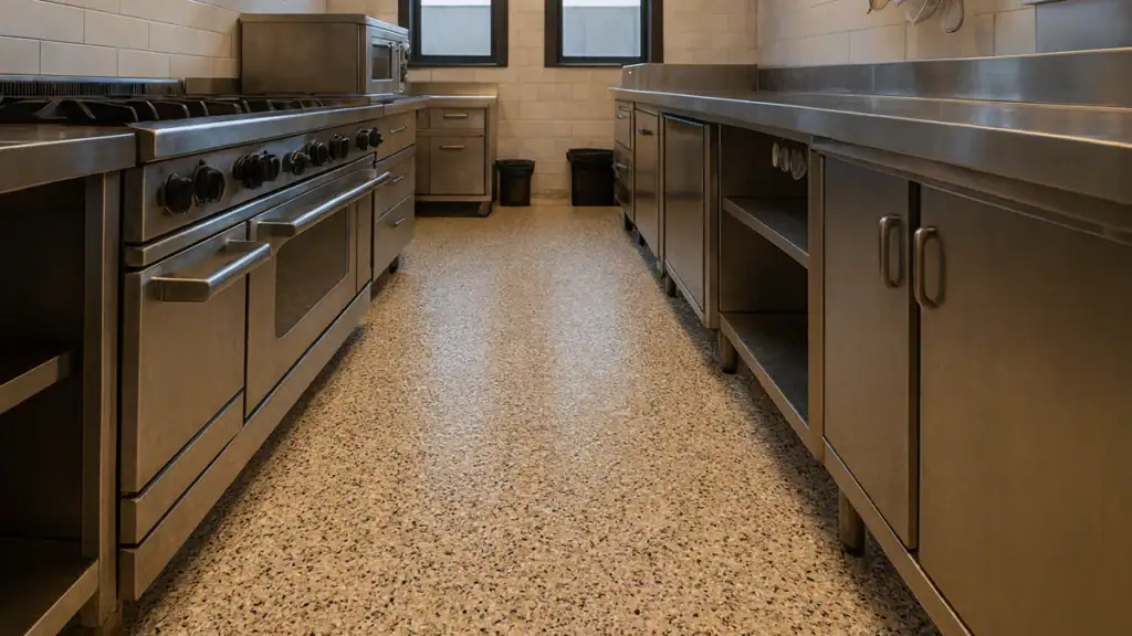commercial kitchen epoxy flake flooring pakistan