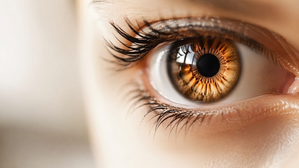 Nahaufnahme eines menschlichen Auges mit goldbrauner Iris – Augenarzt Wien Dr. med. univ. Dominik Filip FEBO, Augenheilkunde 1090 Wien