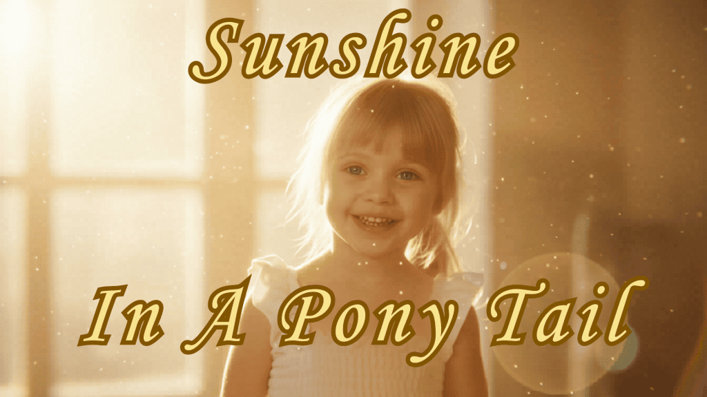 Young girl with a ponytail standing in warm sunlight, glowing with soft golden light, representing the theme “Sunshine In A Pony Tail” for Ronald L Bear’s Celtic Mother’s Day tribute.