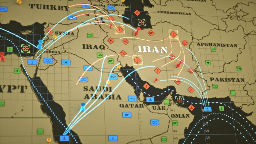 map showing trajectory of Iran ballistic missile attack in recent war across the Middle East