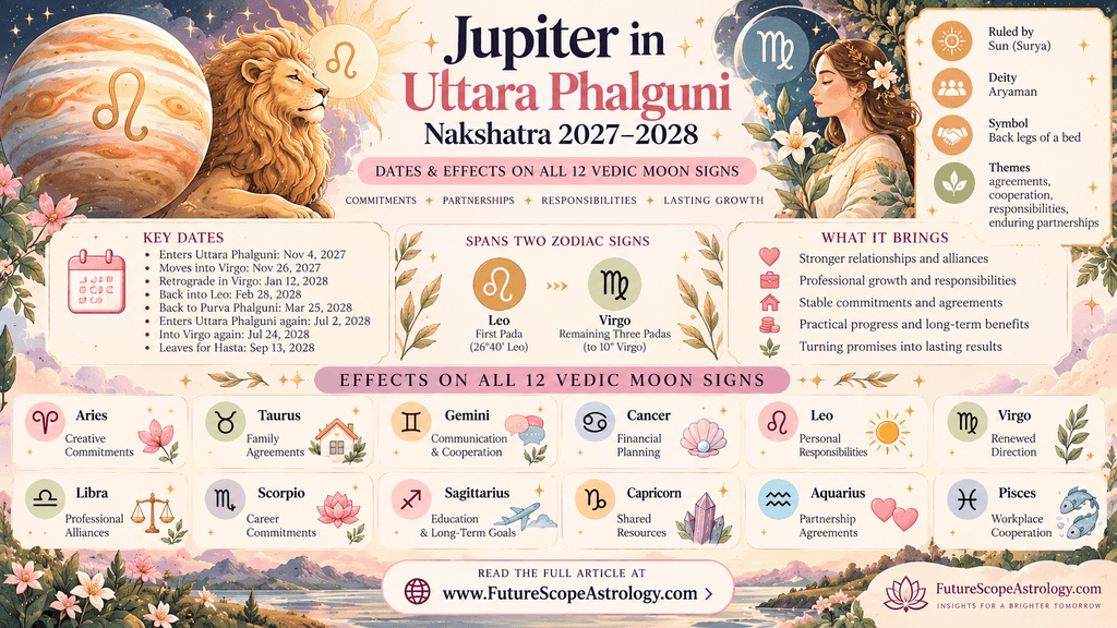 Jupiter Transit in Uttara Phalguni Nakshatra 2027–2028: Dates & Effects on All 12 Vedic Moon Signs