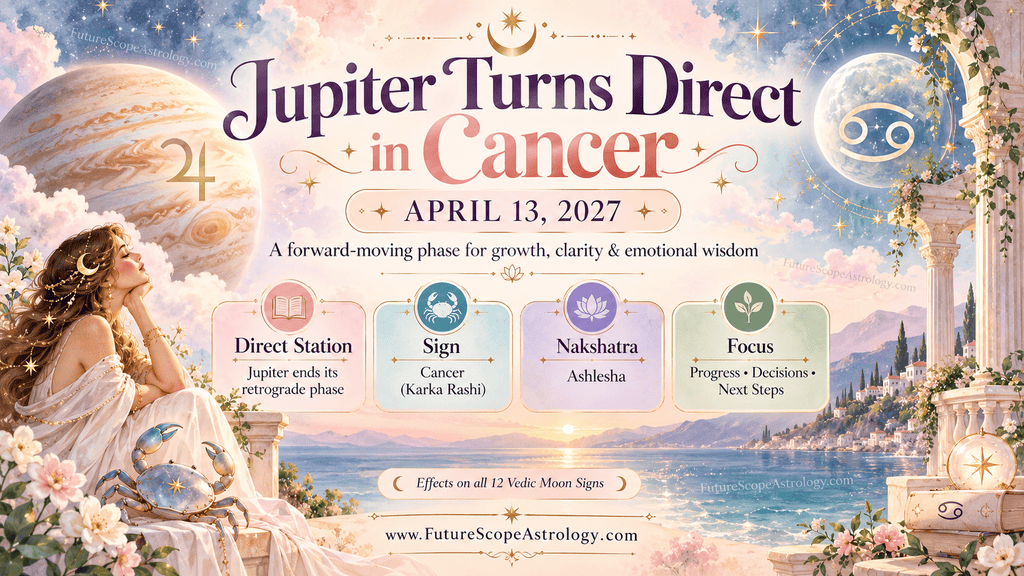 Jupiter Turns Direct in Cancer on April 13, 2027: Effects on All 12 Vedic Moon Signs