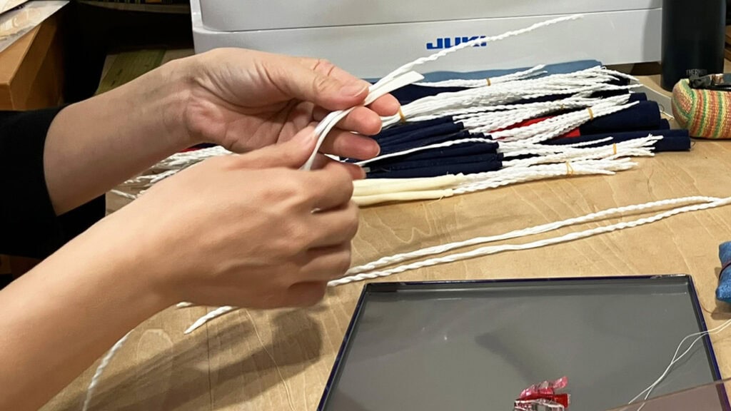 The thong is handmade.