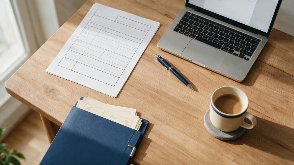 German cv lebenslauf format example laid out on a desk for a job application in Germany